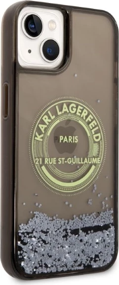 Mbështjellës Karl Lagerfeld Liquid Glitter RSG për iPhone 14, i zi
