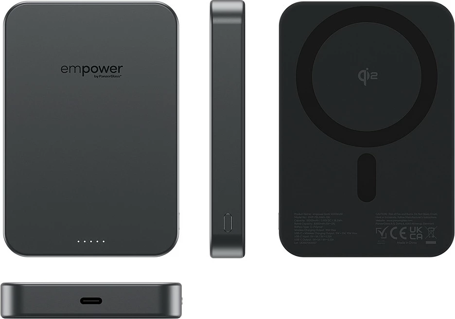 Power bank PanzerGlass empower Bank 10000mAh, MagSafe/Qi2, USB-C 20W, i zi