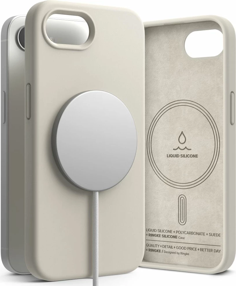 Mbështjellës Ringke Silicone MagSafe për iPhone 16e, Bezhe