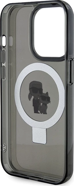 Mbështjellës Karl Lagerfeld KLHMP13LHMRSKCK për iPhone 13 Pro 6.1", me unazë Ring Stand, MagSafe, zi