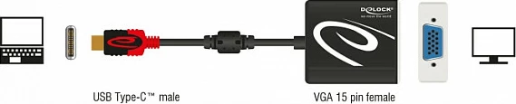 Adapter kabllo DeLOCK 62994 USB-C në VGA, 0.2m, 1920x1200, e zezë