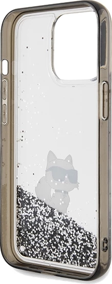 Mbështjellës Karl Lagerfeld Liquid Glitter Choupette për iPhone 13 Pro/13, Transparent, Silver