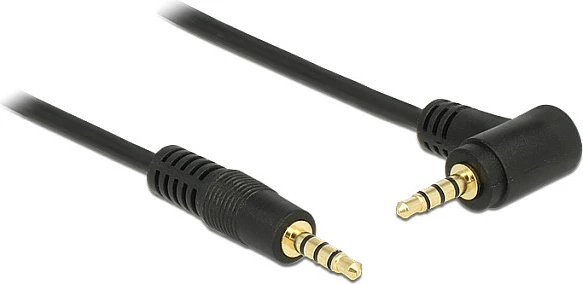 Kabllo AUX DeLOCK 84740, 3.5mm 4-pol mashkull-në-mashkull, 2 m, me konektor këndor, e zezë