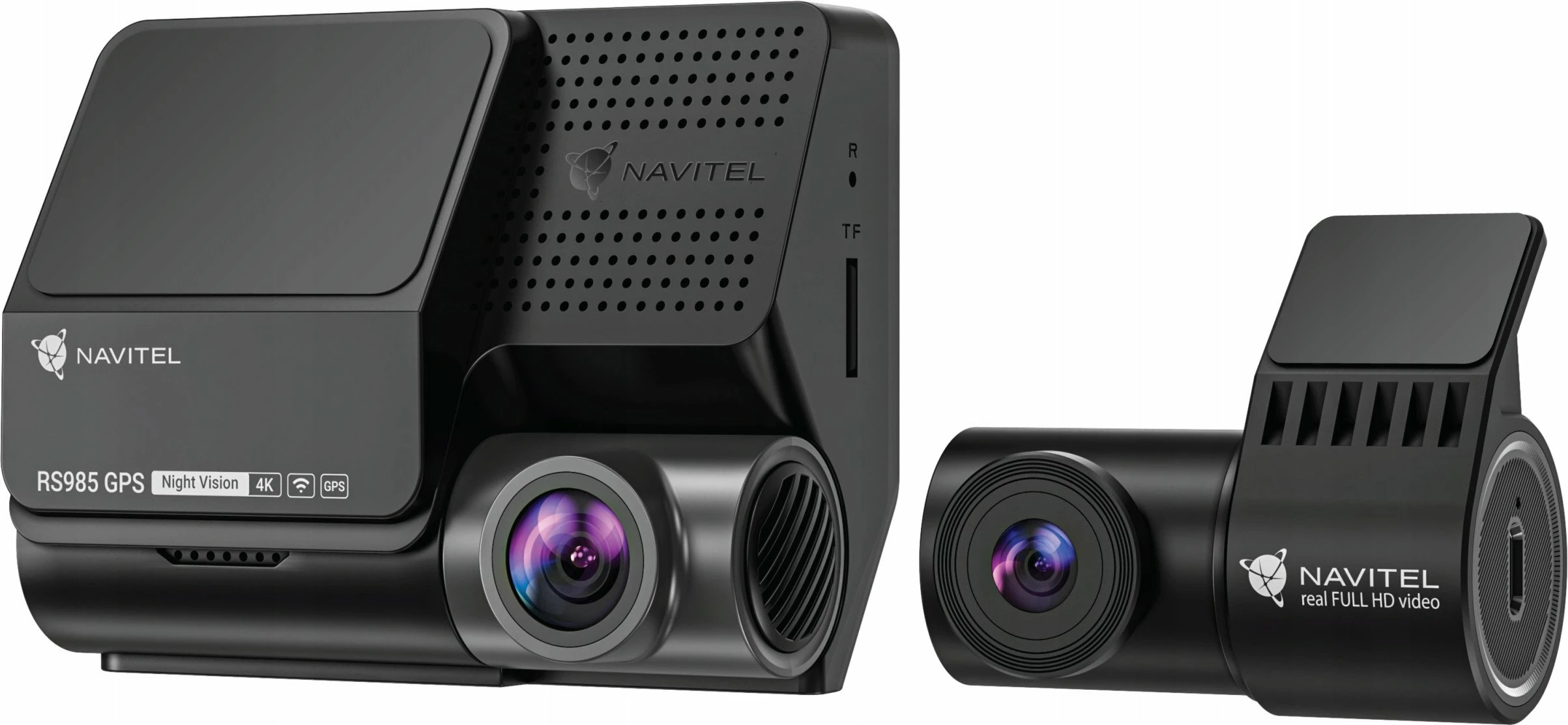 Dashcam Navitel RS985 4K me GPS, e zezë, set me kamerë të pasme