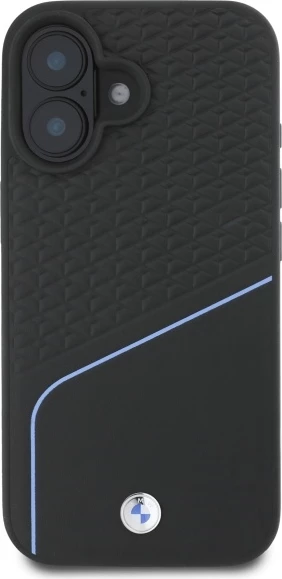 Mbështjellës BMW Sign Leather Textured And Line MagSafe për iPhone 16, Lëkurë, Zi