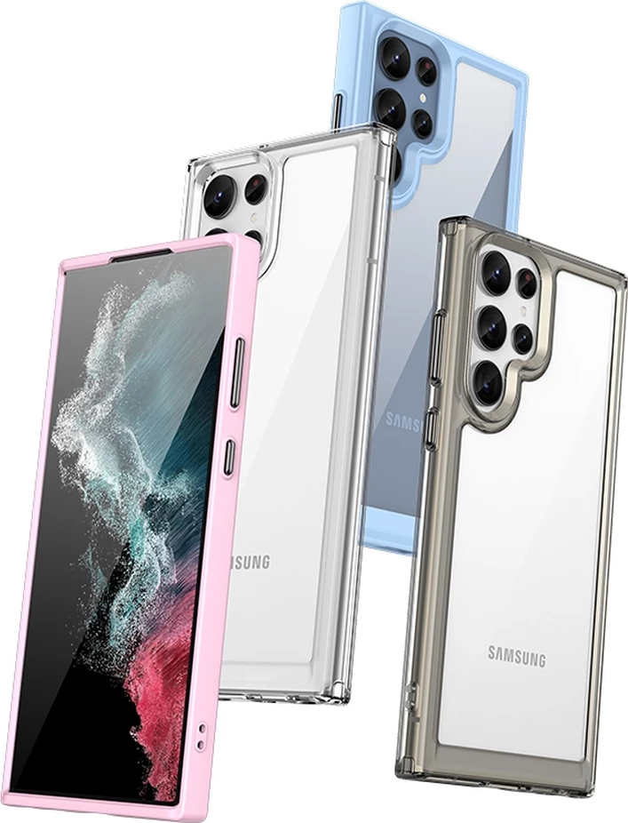 Mbështjellës Hurtel Outer Space Case për Samsung Galaxy S22 Ultra, i fortë me kornizë xheli, Kuq