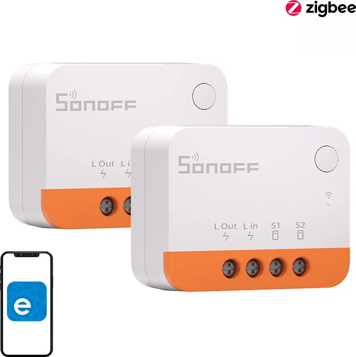 Switch smart Sonoff ZBMINIL2 Zigbee 3.0 mini, 6A, pa nul, set 2 copë, e bardhë/portokalli