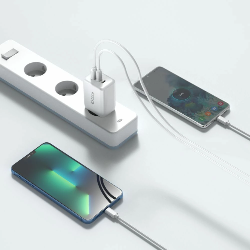 Karikues rrjeti Tech-Protect C65W, 2x USB-C PD 65W / USB-A QC 3.0, Bardhë
