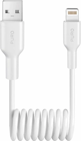 Kabëll spiral USB-A në Lightning Puro 12W, i bardhë, 1m