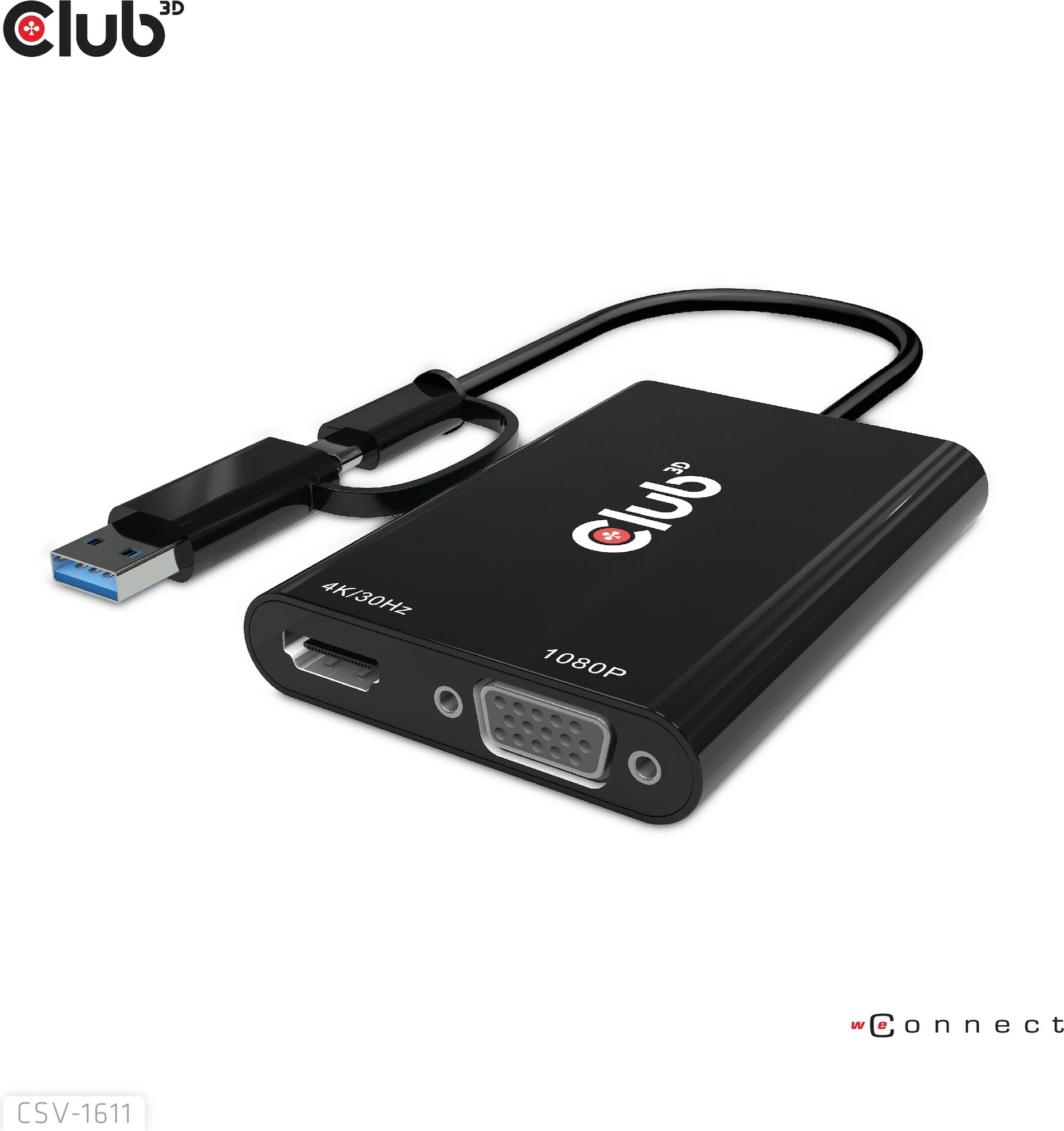 Adapter Club3D USB Type-C/A në HDMI/VGA, 4K, i zi