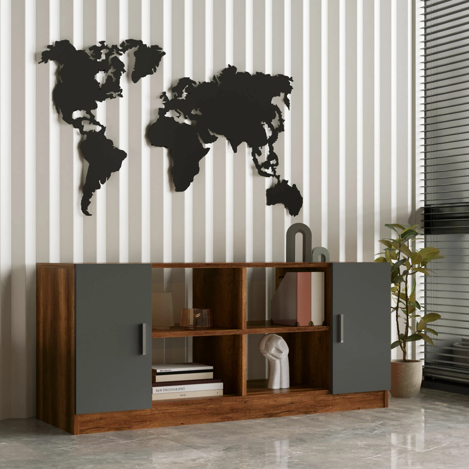 Set mobiljesh për zyre Hanah Home, Vo10-Ba, ngjyrë arre dhe antracit