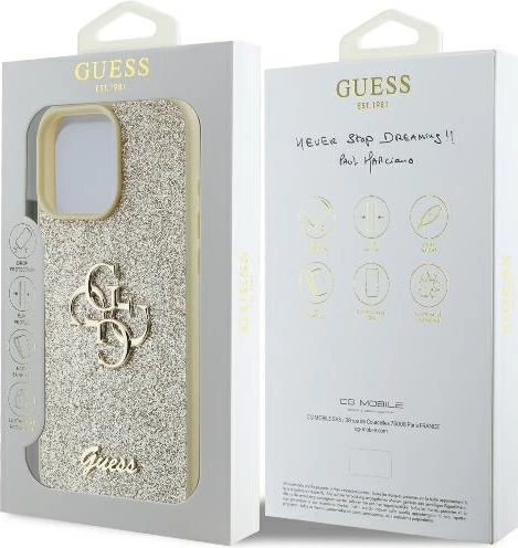 Mbështjellës Guess Fixed Glitter Big 4G për iPhone 16 Pro, Ari
