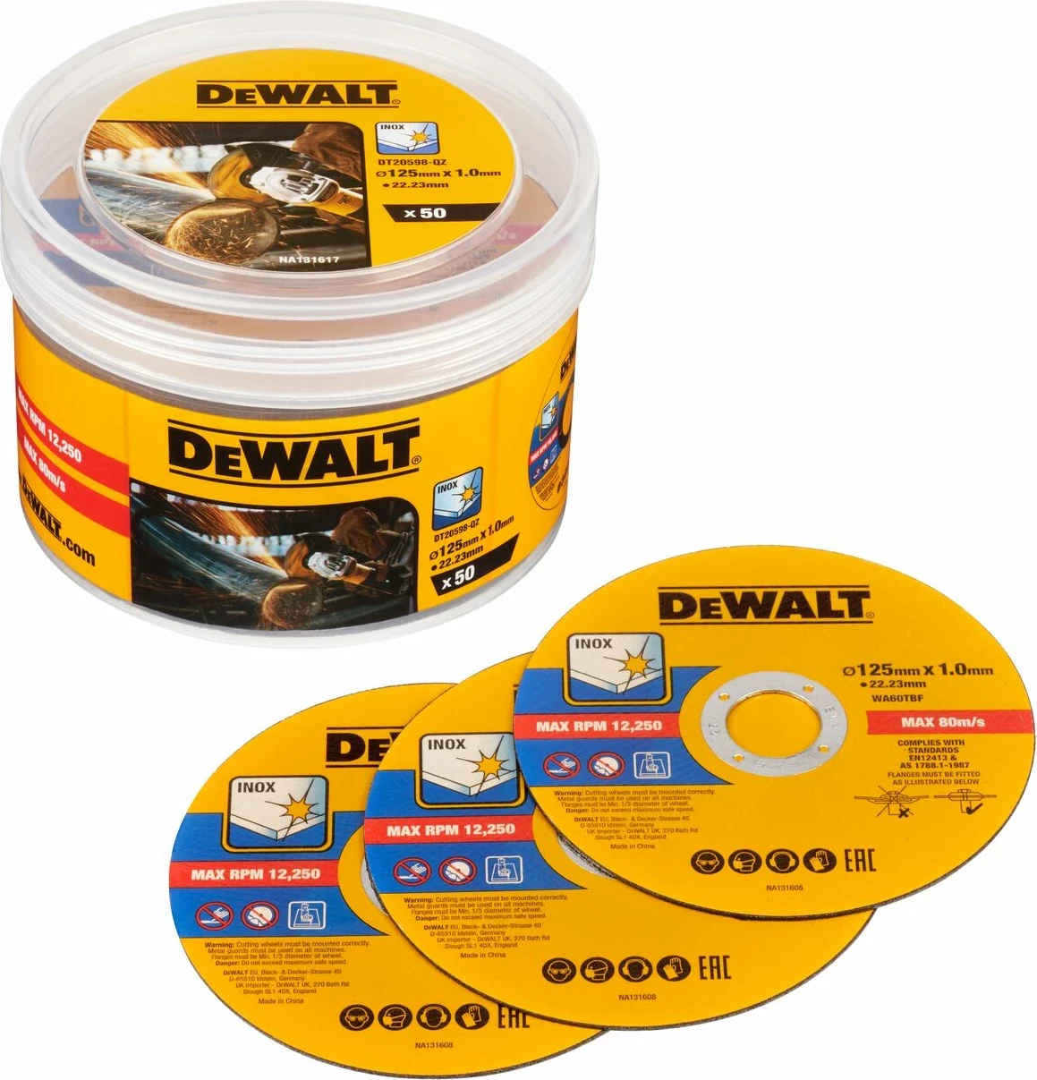 Disk prerës për metal DeWalt DT20598 125 mm x 1 mm, vrimë 22.23 mm, set 50 copë