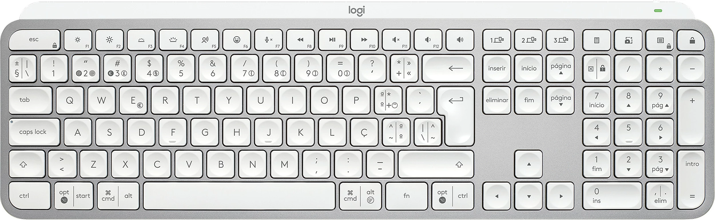 Tastierë Logitech MX Keys S, full-size (100%), wireless Bluetooth, me numpad, LED, gri