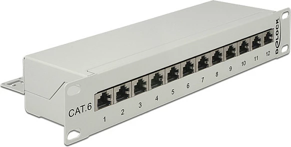 Patch panel DeLOCK 43299, 12x RJ-45 CAT6, 10" rack 1U, gri