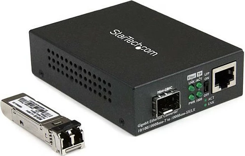 Konvertues media fiber Gigabit StarTech MCM1110MMLC, RJ45 në LC multimode 850nm, 1000Mbps, 550m, i zi