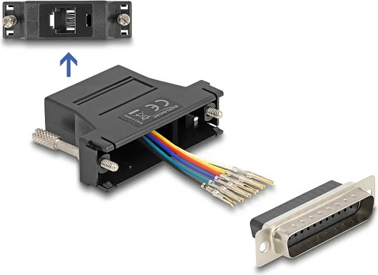 Adapter DeLOCK D-Sub 25 pin mashkull në RJ12 femër, kit montimi, i zi