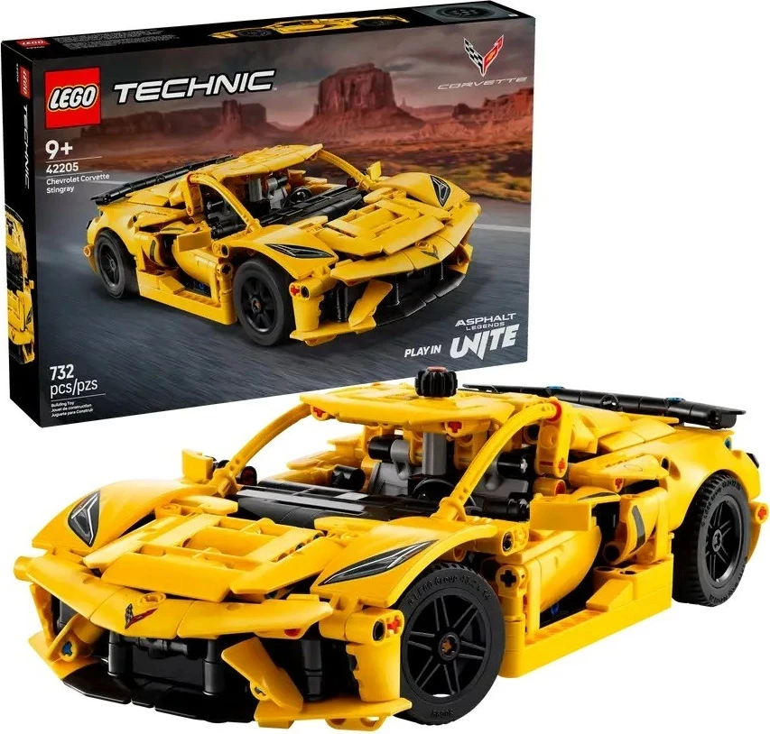 Lego Technic 42205 Chevrolet Corvette Stingray, 732 pjesë, Verdhë