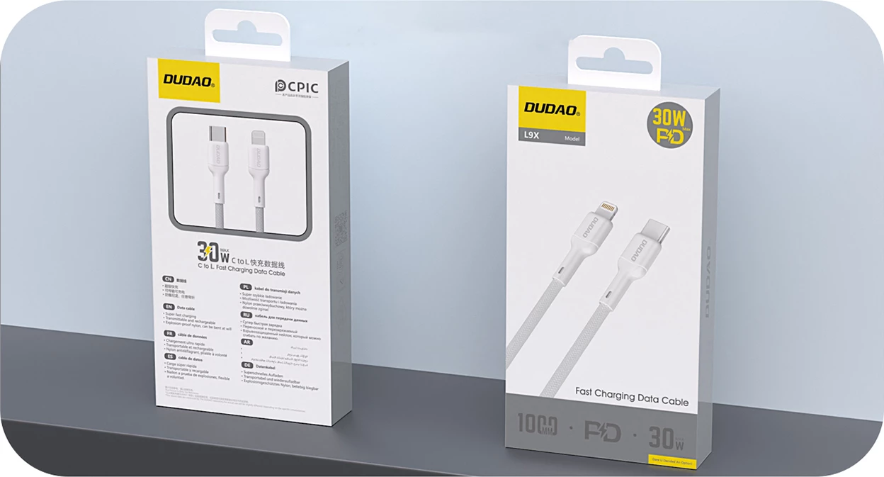 Kabllo Dudao L9X, USB-C në Lightning, 1m, 30W, e bardhë