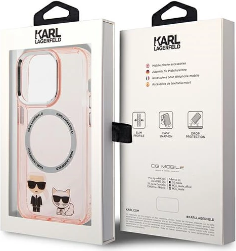 Mbështjellës Karl Lagerfeld KLHMP14XHKCP për iPhone 14 Pro Max 6.7", hardcase, MagSafe, rozë