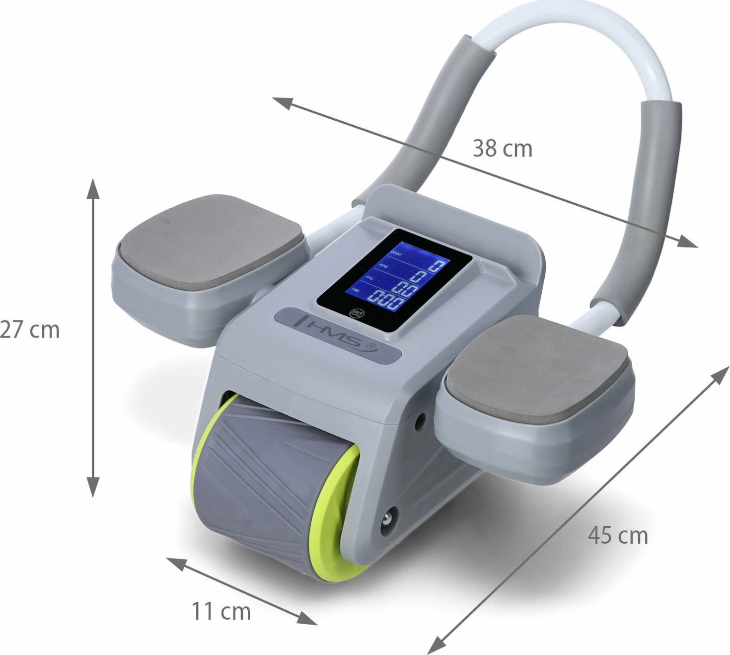 Rrotë abdominale automatike HMS KA08, ekran LCD, karikim USB-C, me jastëk gjuri, gri