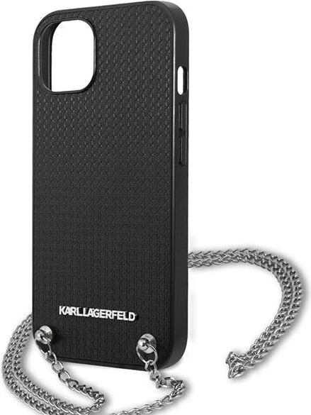 Mbështjellës Karl Lagerfeld KLHCP13SPMK për iPhone 13 mini 5.4\", hardcase, eco lëkurë me teksturë, me zinxhir, i zi