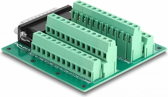 Adapter terminal bllok DeLOCK D-Sub HD 44-pin mashkull, montim DIN shinë, i gjelbër