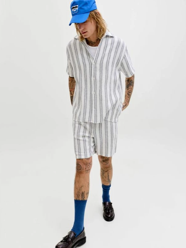 Shorce për meshkuj Jack&Jones JPSTJAIDEN COBA STRIPE JOG SHORTS REG SN 12274413, Cloud Dancer/Stripes [Madhësia: XL]