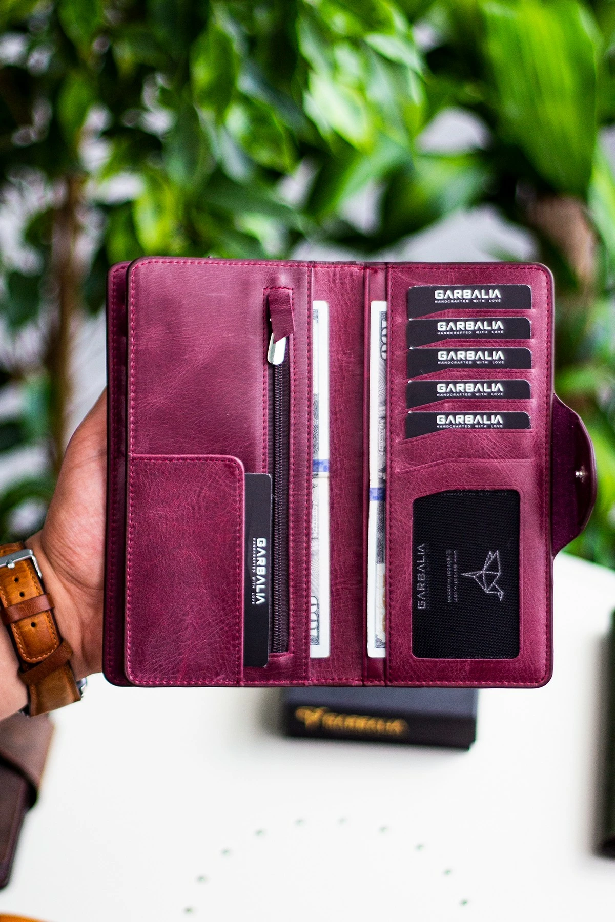 Portofol unisex, lëkurë natyrale, ngjyrë e kuqe Claret, Zoozie Bags, Axel