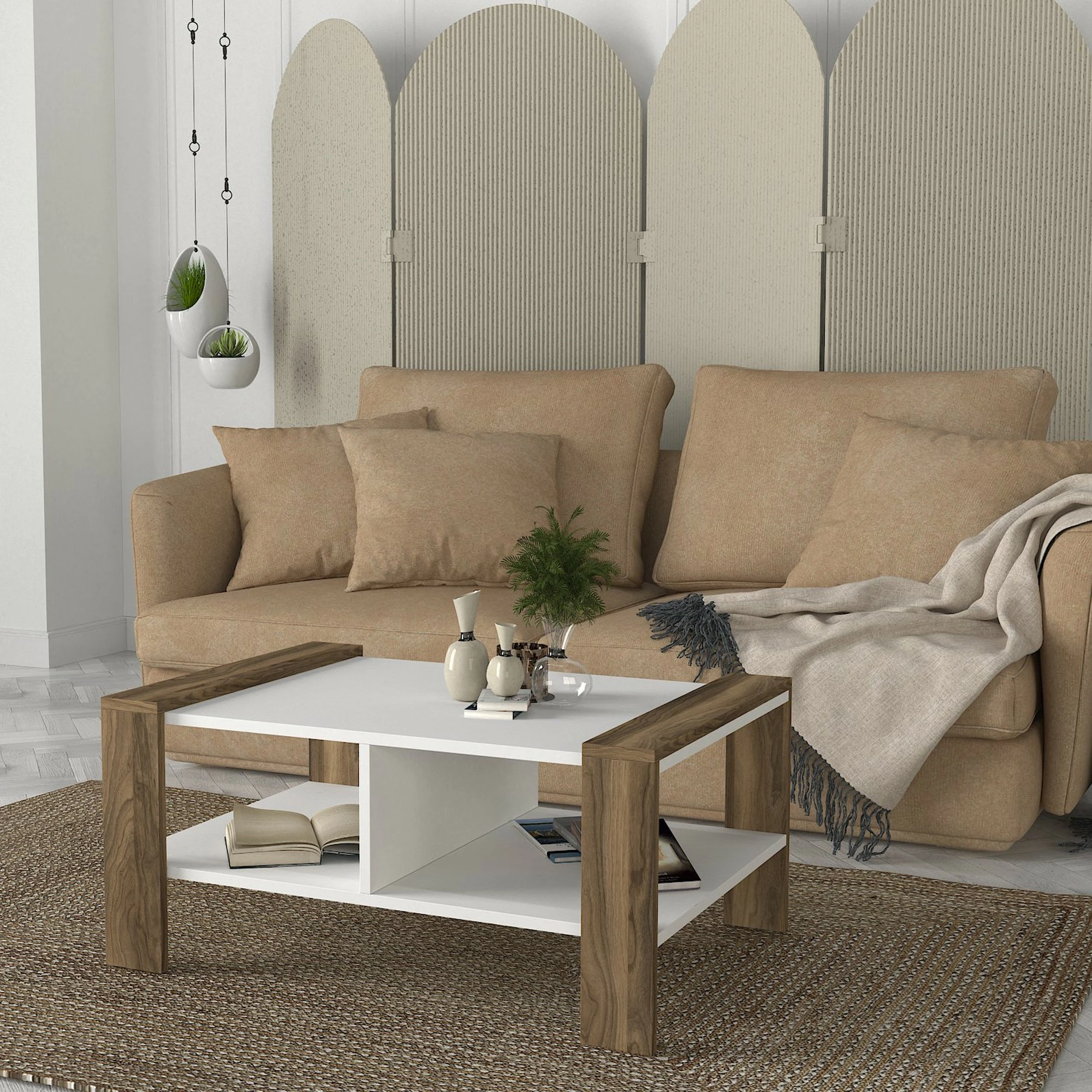 Tavolinë kafeje Skye Decor, Erica, e bardhë dhe arre