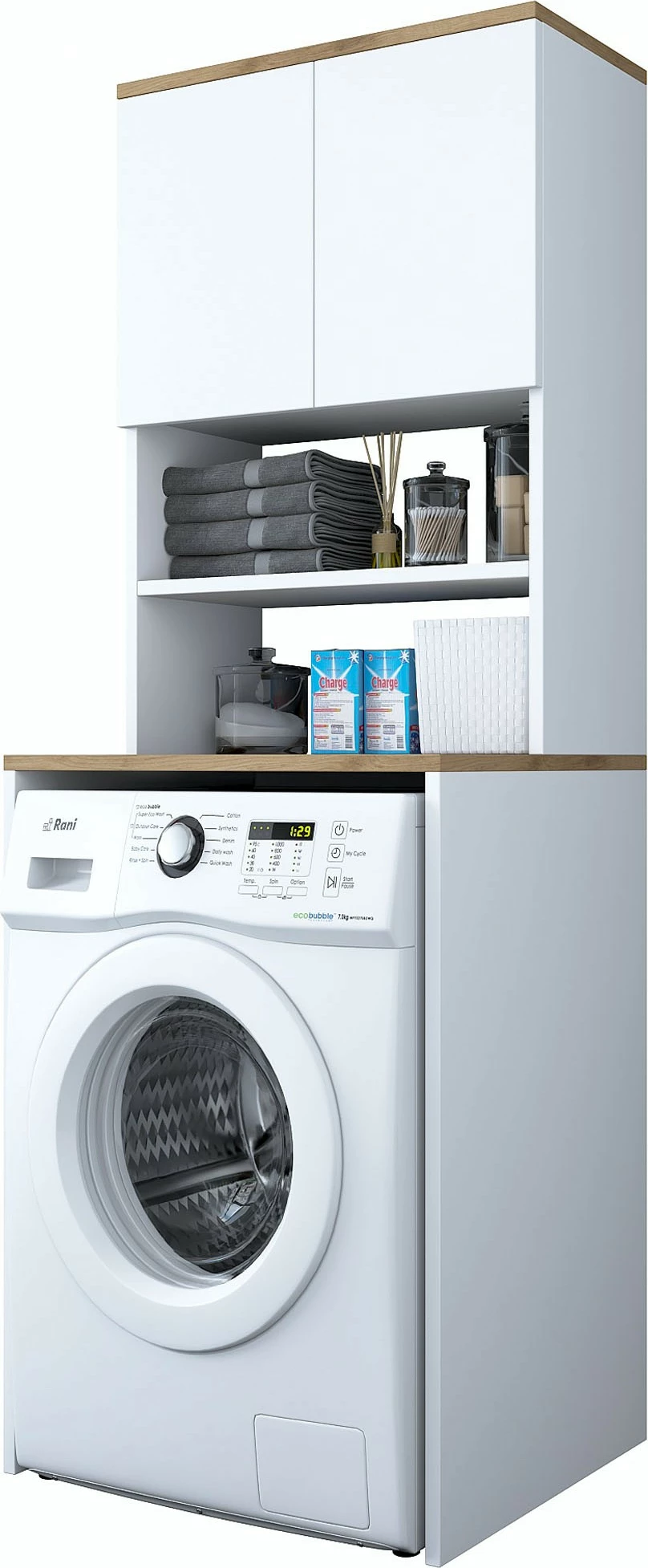 Dollap për lavatriçe, ngjyrë e bardhë dhe arre, Hanah Home KD101-1950