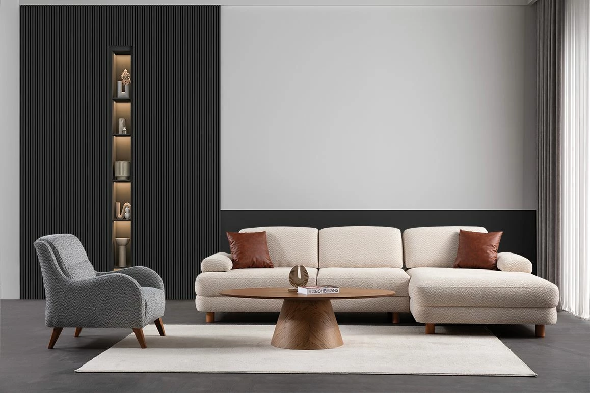 Kënd divani-krevat Atelier del Sofa, Nice L kënd djathtas, krem