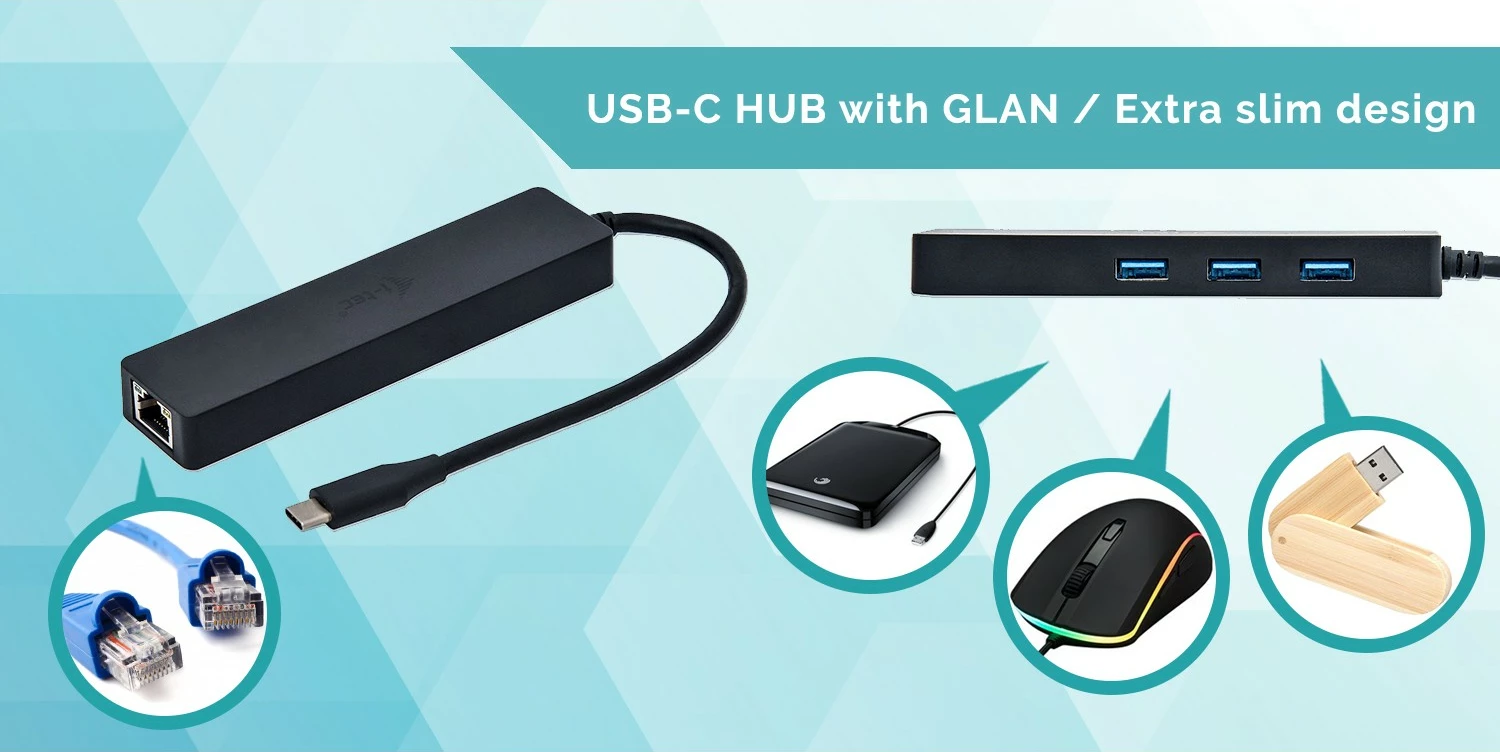 HUB USB-C I-Tec Advance, 3 porta USB 3.0 + Gigabit Ethernet, i zi