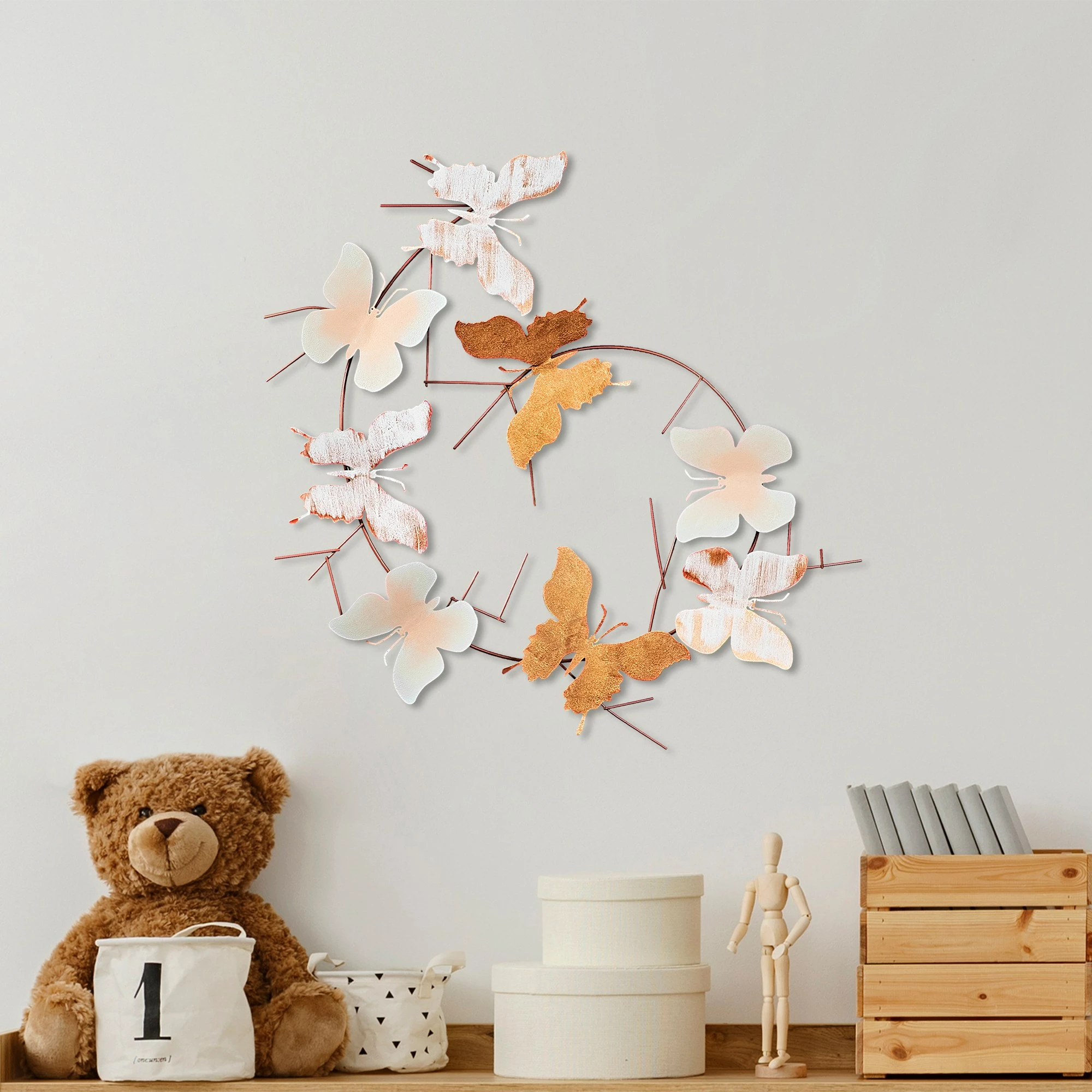 Aksesor dekorativ metalik për mur, flutura, Wallity, 3 copë