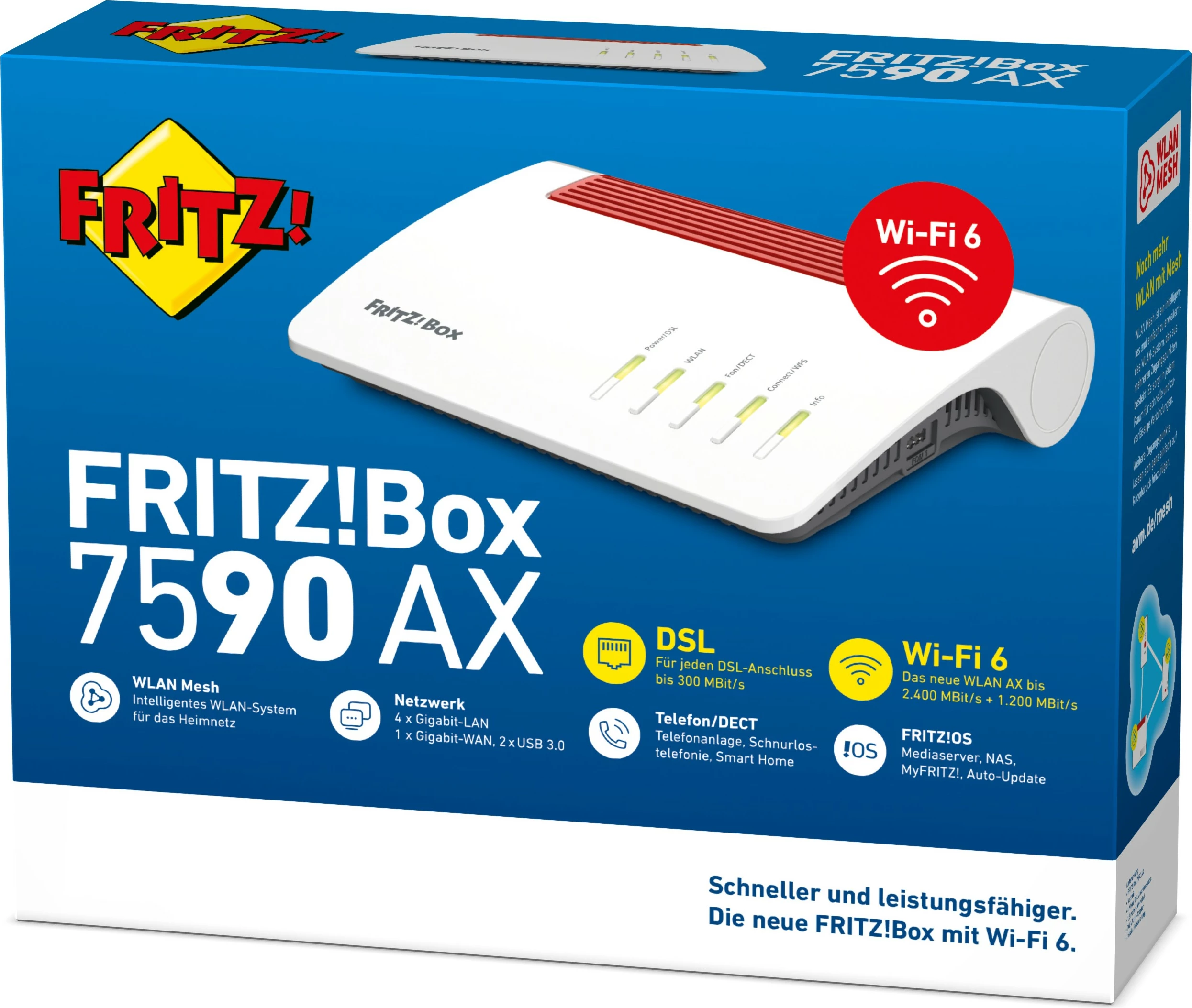 Router tavoline AVM FRITZ!Box 7590 AX, Wi-Fi 6 (802.11ax), Dual-band (2.4 GHz / 5 GHz), Bardhë
