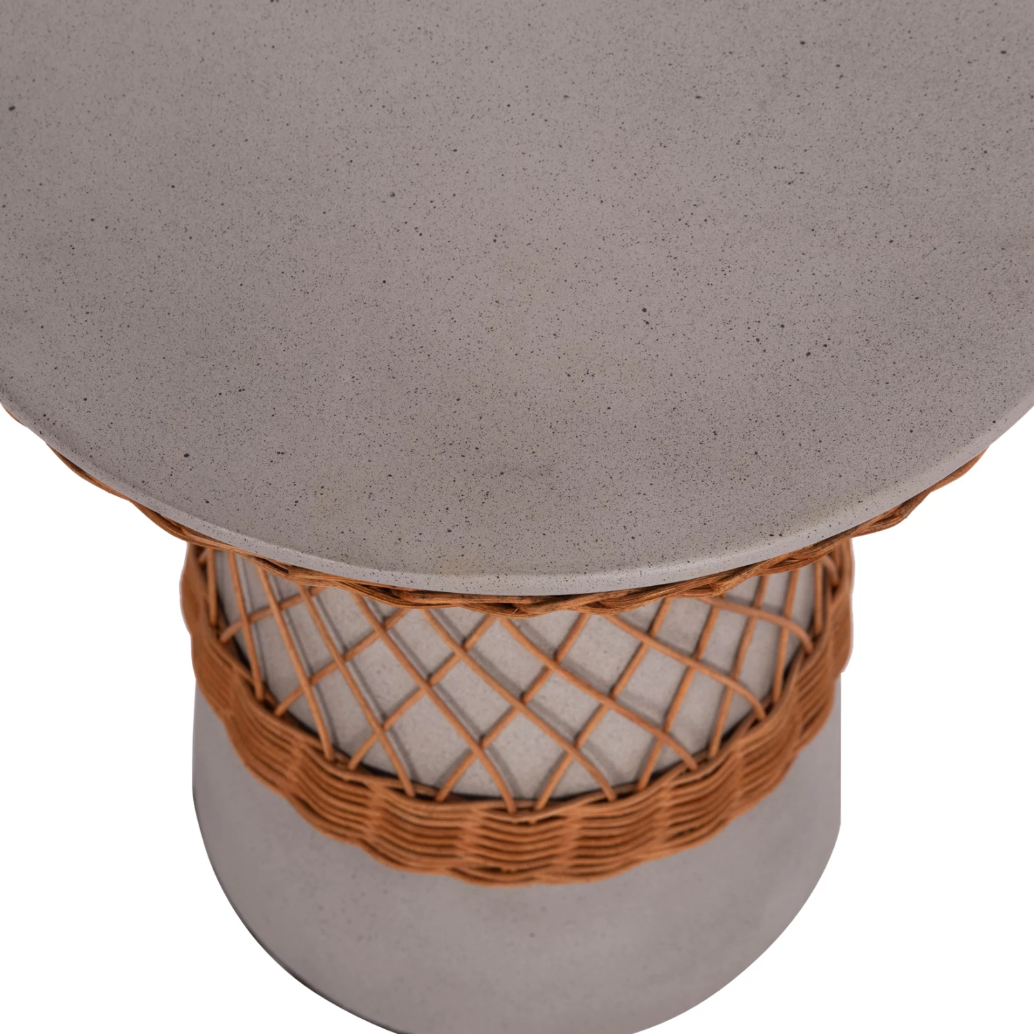 Tavolinë anësore e rrumbullakët, fibër çimento, ratan natyral, gri, FH18167.03, 40x45cm