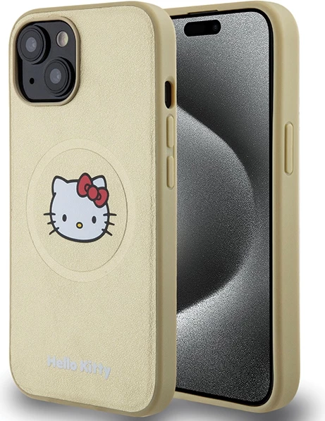 Mbështjellës Hello Kitty Leather Kitty Head MagSafe për iPhone 14, lëkurë artificiale, ari