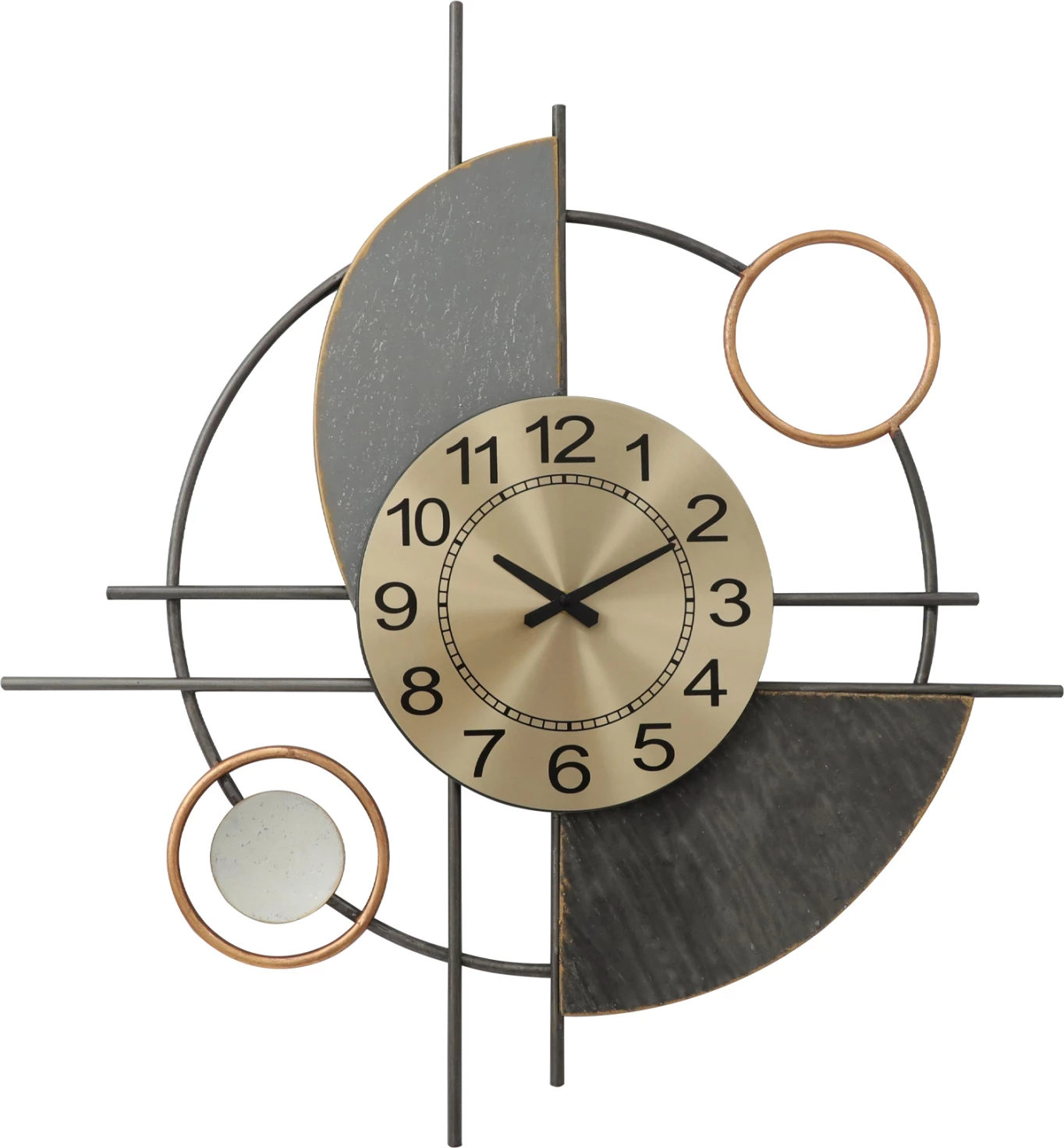 Orë muri dekorative, metalike, forma gjeometrike abstrakte, ngjyrë gri, gri e errët, ari, FH7557