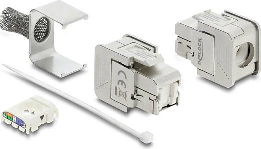 Modul Keystone DeLOCK RJ45 në LSA Cat6A i ekranizuar, pa vegla, argjendtë