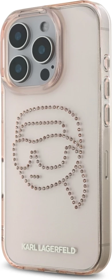 Mbështjellës Karl Lagerfeld IML Rhinestones Karl Head për iPhone 16 Pro, Rozë