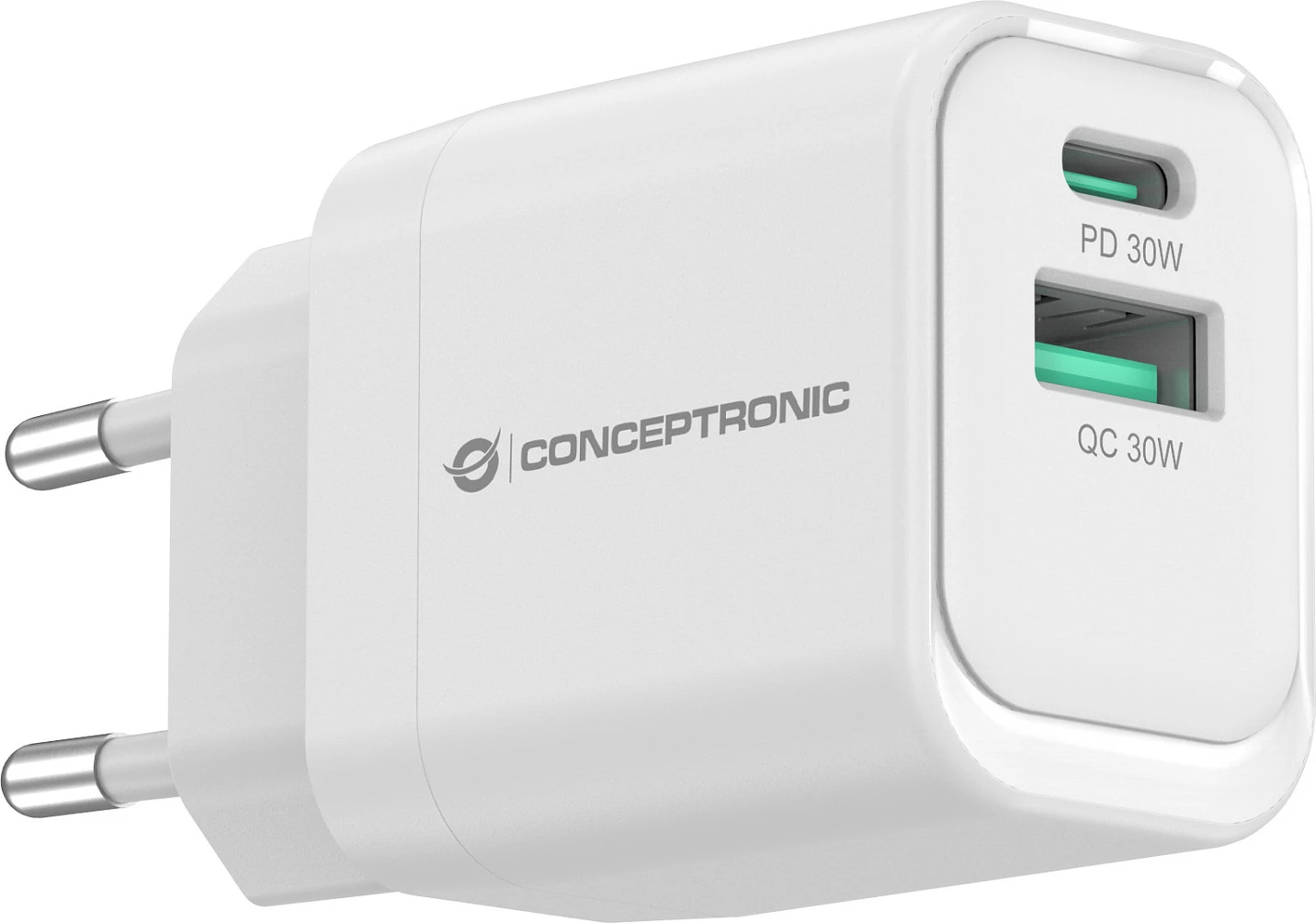 Karikues muri Conceptronic ALTHEA19W33, 33W GaN, 2 porta USB-C PD 3.0 + USB-A QC 3.0, i bardhë
