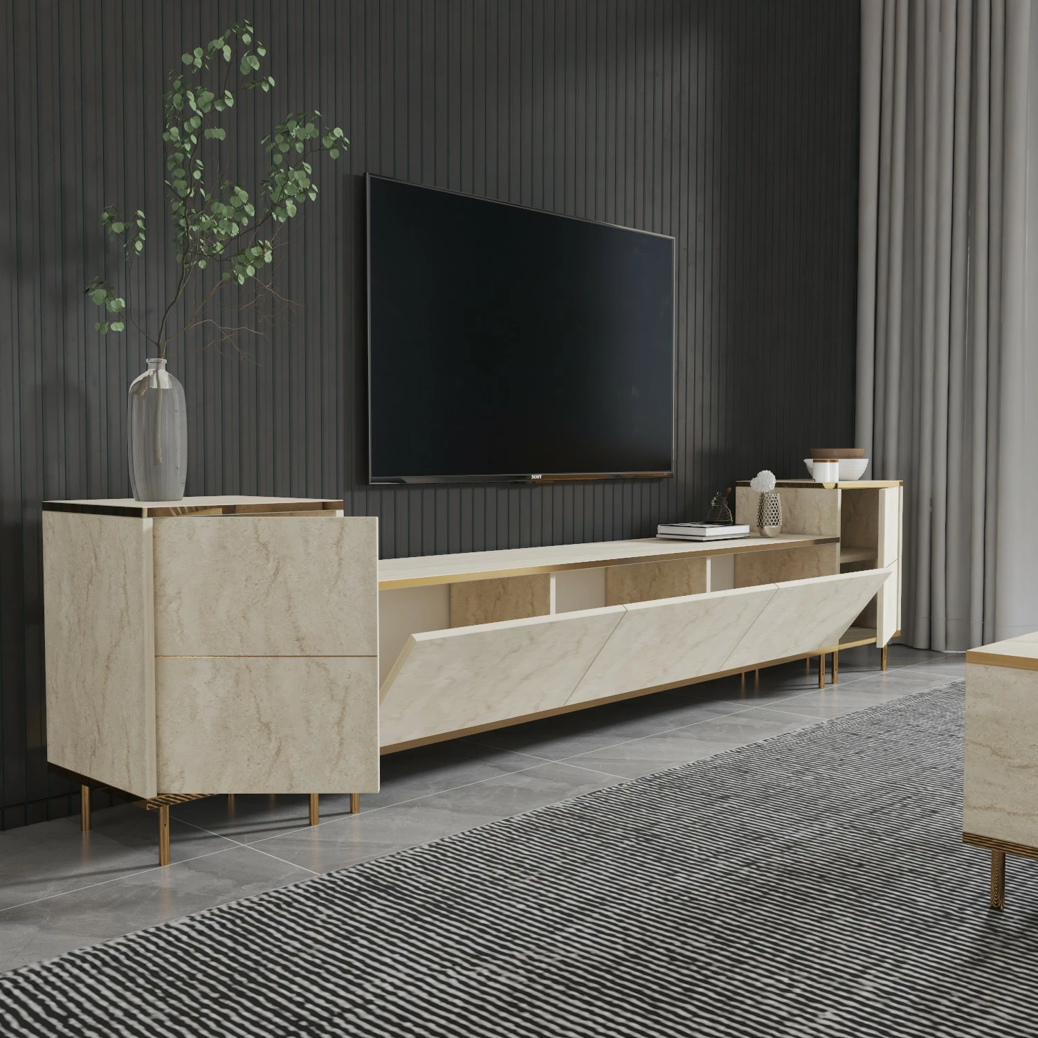 Komodë TV Hanah Home, ngjyrë travertin dhe ari, Imaj