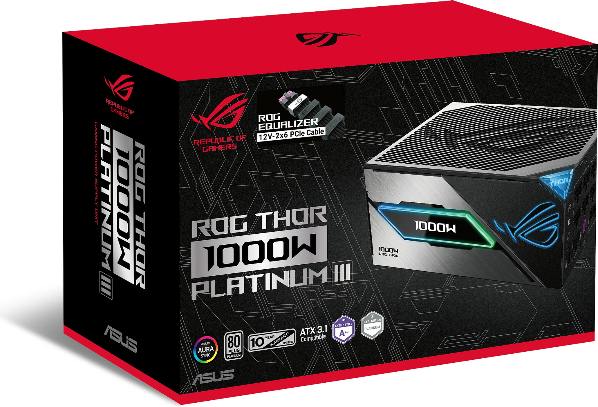Furnizues rryme ASUS ROG Thor 1000P3, 1000W, 80+ Platinum, ATX 3.1, fully modular, RGB, zi/gri