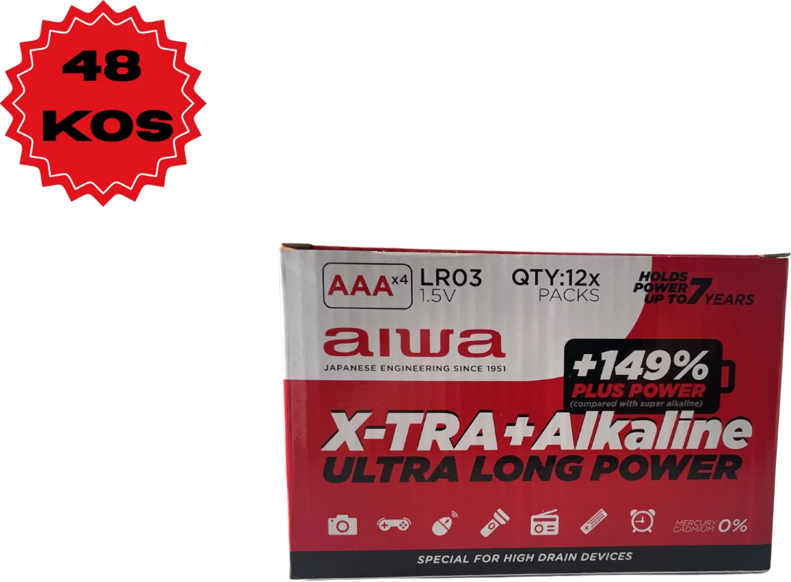 Bateri Aiwa X-TRA+ Alkaline AB-AAALR03/4 AAA 1.5V, 48 copë (12x4)