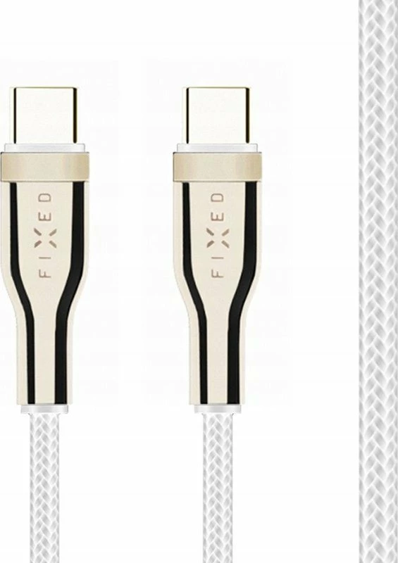 Kabllo USB-C në USB-C Fixed FIXDB-CC12-WH 1.2 m 100W e thurur, e bardhë, me organizues dhe rrip Velcro