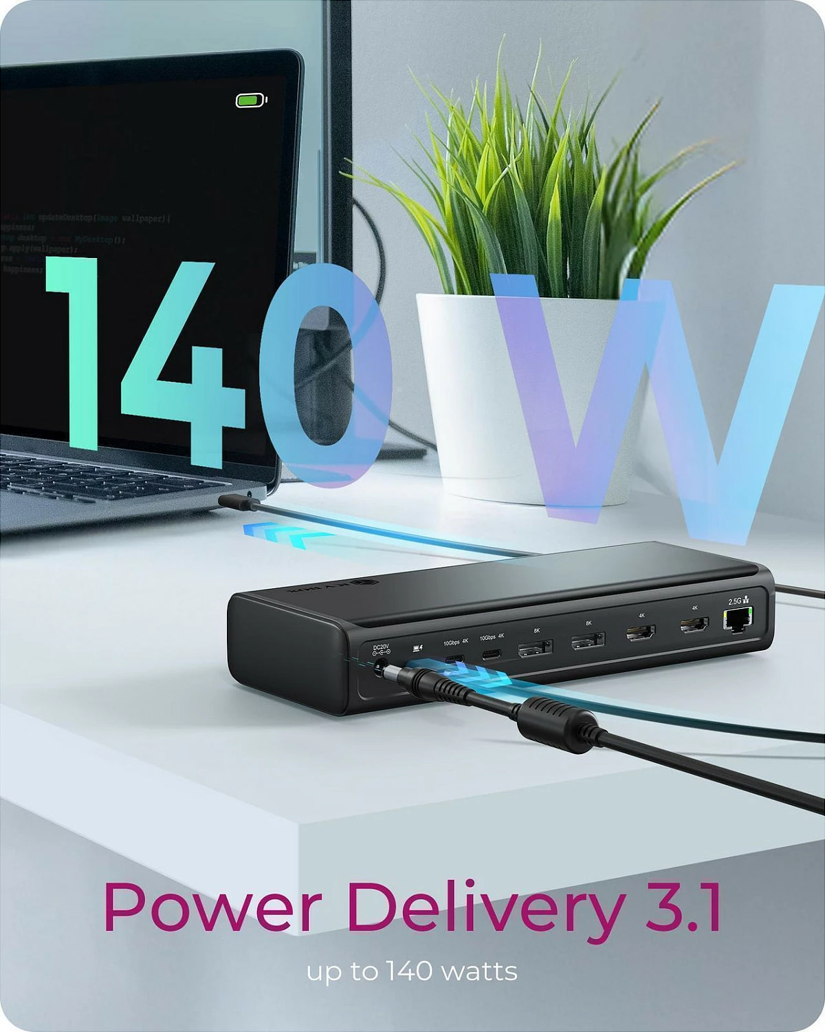 Docking station ICY BOX IB-DK7401-CU31, USB-C 3.2 Gen 2, 8K, 2x HDMI, 2x DisplayPort, 2.5GbE, e zezë