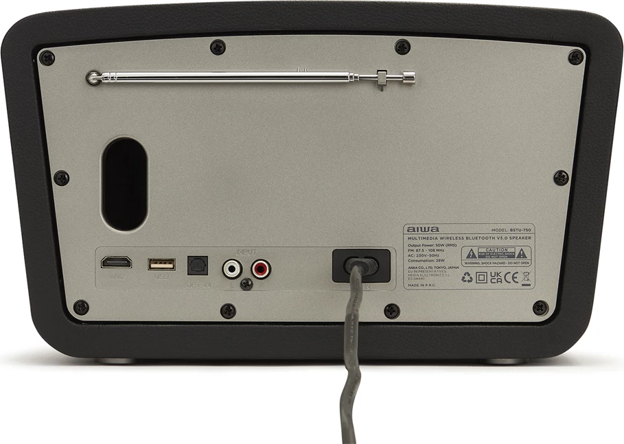Altoparlant/radio retro Aiwa BSTU-750BK 50W Bluetooth 5.0 FM USB HDMI ARC/CEC optik RCA, i zi
