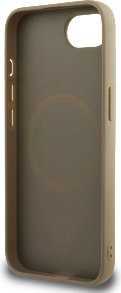 Mbështjellës Guess Grained Triangle MagSafe për iPhone 16e, Kafe