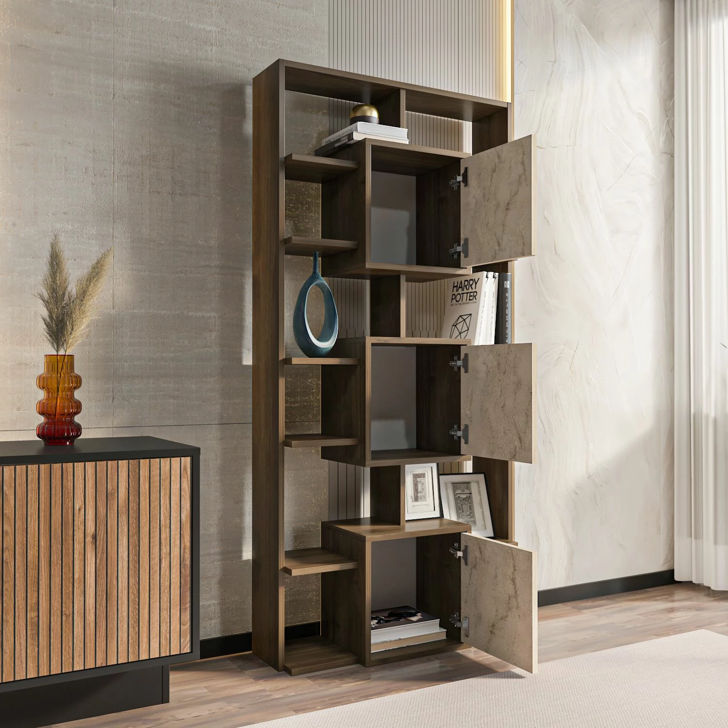 Raft librash Skye Decor, ngjyrë arre dhe travertin, 85x176x20cm