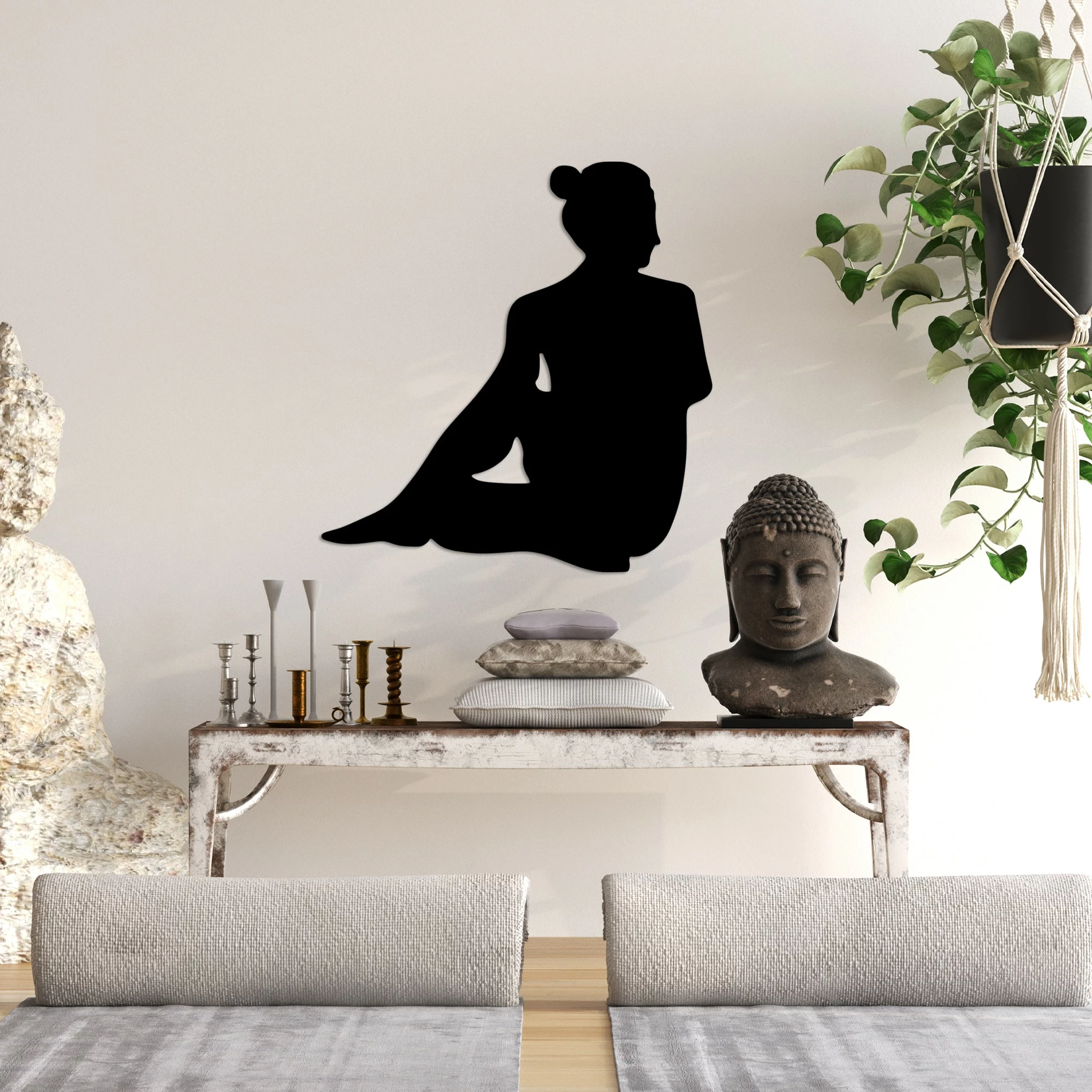 Aksesor dekorativ metalik për mur, Wallity, Yoga 22, ngjyrë e zezë, 53x55cm